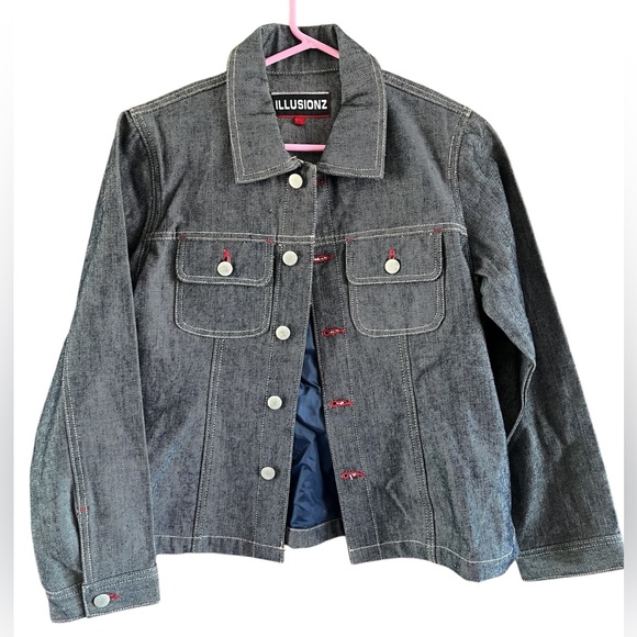 Illusionz Jackets & Blazers - Hostess Pick ☄️💥 Unique Vintage ILLUSIONZ Denim Jacket with Red Cherry Accents
